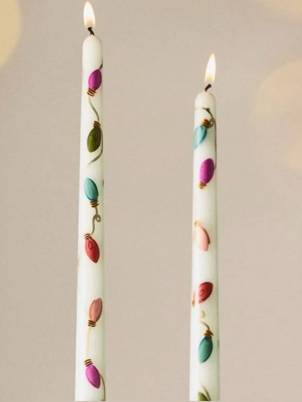Anthropologie Festive Handpainted String Light Taper Candles Set of 2